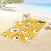1pc Shiba Inu Dog Face Beach Towel - Yellow with White Polka Dots, Playful Cartoon Design, Soft Microfiber Fabric, Oversized
