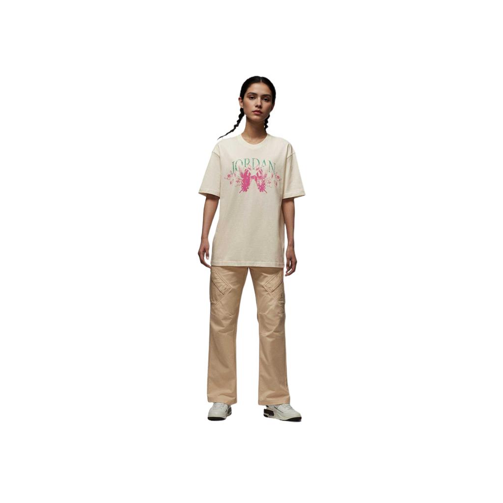 Jordan Oversized Moisture-Wicking Comfortable Soft Loose Round Neck Fashionable Versatile Short Sleeve T-Shirt Women Tops Sail-White IB7032-133