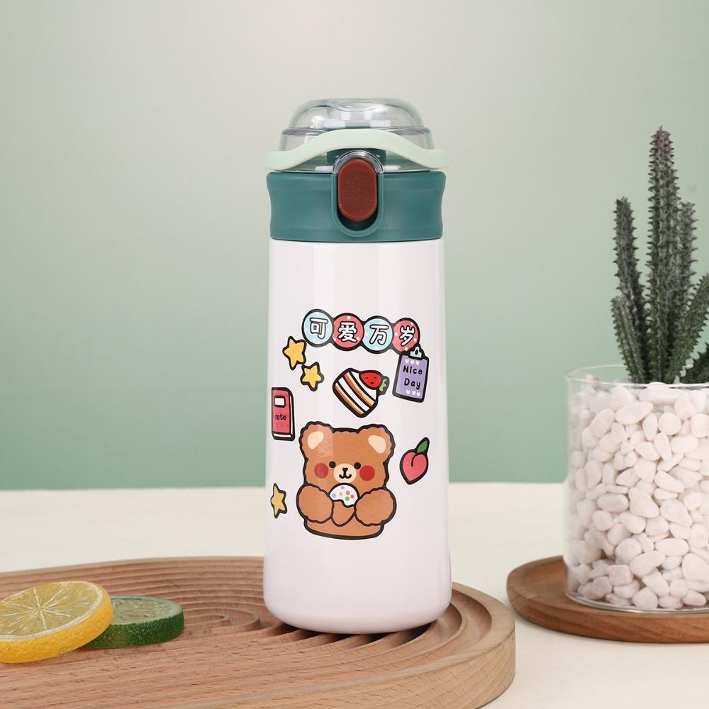 

500 мл Детская термокружка с выдвижной крышкой, большая емкость, термокружка с милым мультяшным рисунком, термокружка из нержавеющей стали для путешествий белый