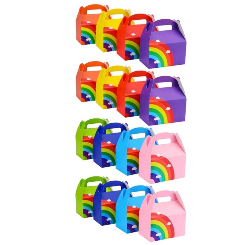 

Упаковка з 16 елегантних коробок для цукерок Rainbows. Картонна коробка, що підлягає переробці, з ручкою. Барвиста коробка для ласощів для днів народження та весілля 1