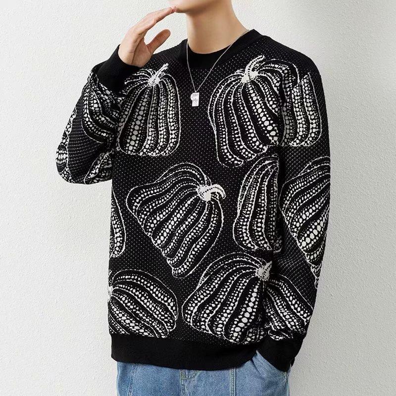 Men s Autumn Winter Pumpkin Jacquard Round Neck Sweater - Trendy Teen Casual Knitwear L