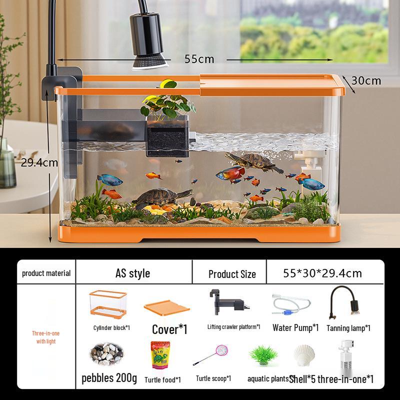 Versatile Desktop Turtle & Fish Aquarium with Basking Platform and Integrated Circulation System