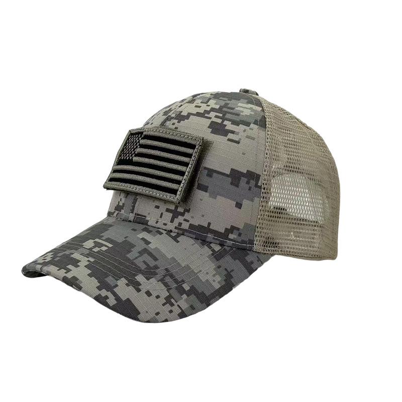 

European-American Camouflage Mesh Baseball Cap with Personalized Embroidery and Velcro Duckbill for Men Adjustable