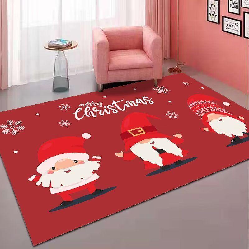 VIKAMA Christmas Rectangle Area Rug Soft Santa Sleigh Reindeer Moon Print Non Slip Mat For Living Room Sofa Side Xmas Home Decor