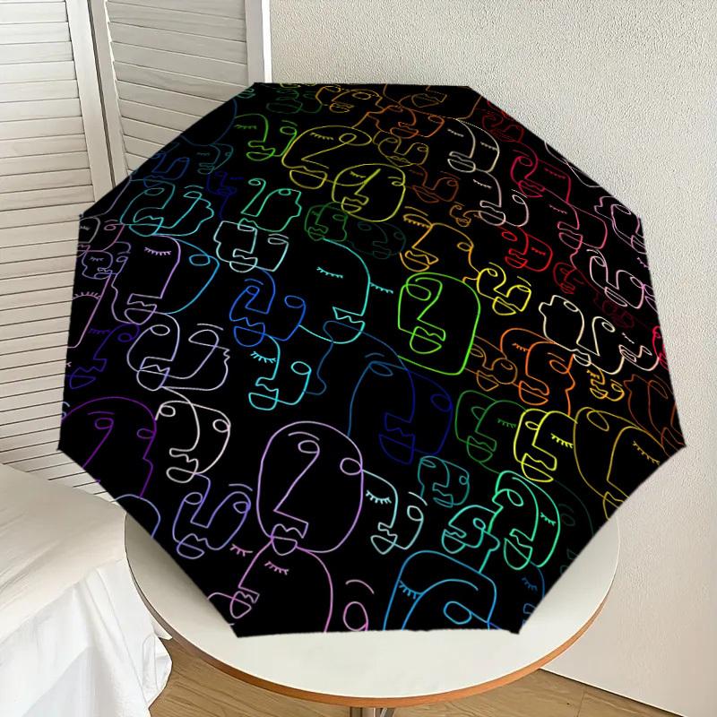 1pc faces art Automatic Open/Close Umbrella with Windproof, 8-Rib Sturdy Canopy, Durable Ribs, Fashionable Design1136A