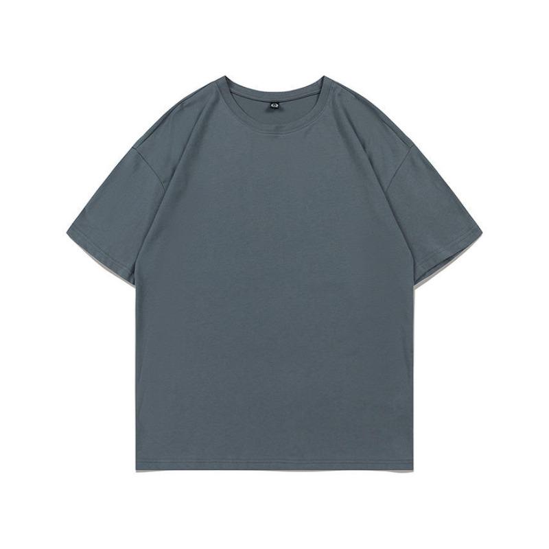 Summer new 200g pure cotton small shoulder youth campus sports and leisure loose solid color round neck short sleeves
