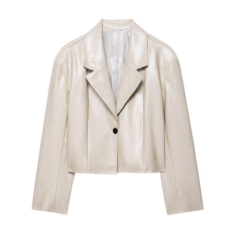 

Для экспорта Новое поступление Женская одежда ZR Модный стиль Лацкан Свободный Западный стиль ПУ кожа Короткое пальто Легче всего сочетать с костюмом Кожаное пальто Beige White L