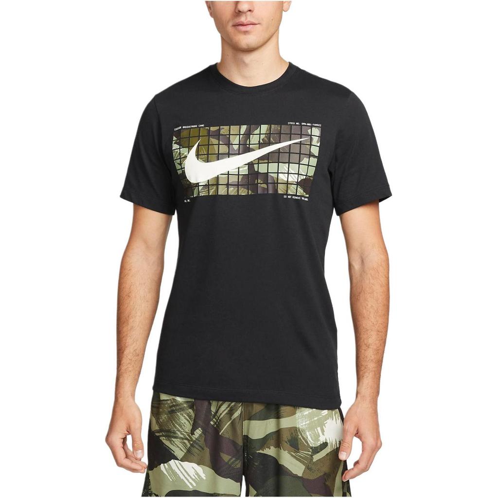 Nike Printed Check Round Neck Casual Short Sleeve T-Shirt Men Tops Black FJ7129-010