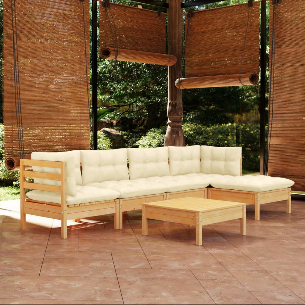 Salon de jardin 6 pcs avec coussins  bois de pin