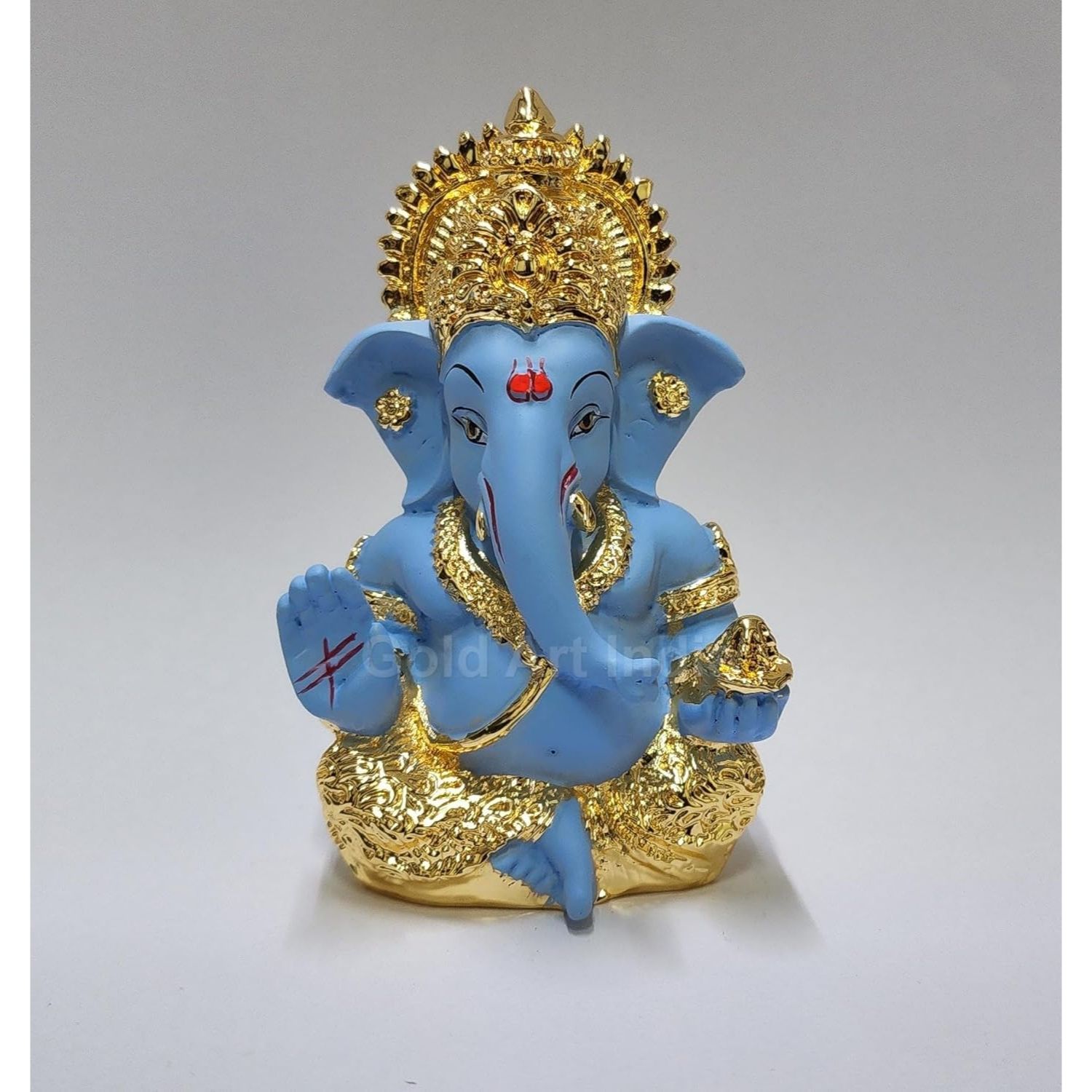 

Gold Plated Ganesha with Terracotta Colour - Perfect for Car Dashboards, Office & Home Shelves, Diwali Puja, and Gifting (MukutGoldBlue 3.5 ), Idol синій/золотий