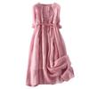Pink Summer Dress for Women Vintage Cotton Casual Loose Shirt Dress Short-sleeved Mid-length Tunic Holiday Dress Robe