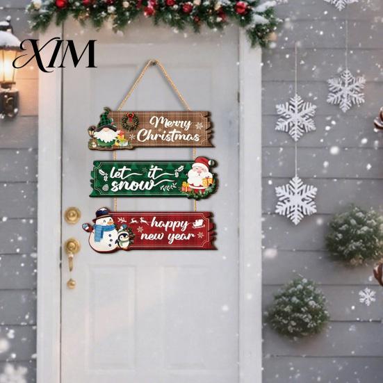 Farmhouse Style Festive Door Sign Christmas Welcome for Front Door, Rustic Wooden Hanging Ornament, Festival Theme Wall Decoration Decor with Lanyard