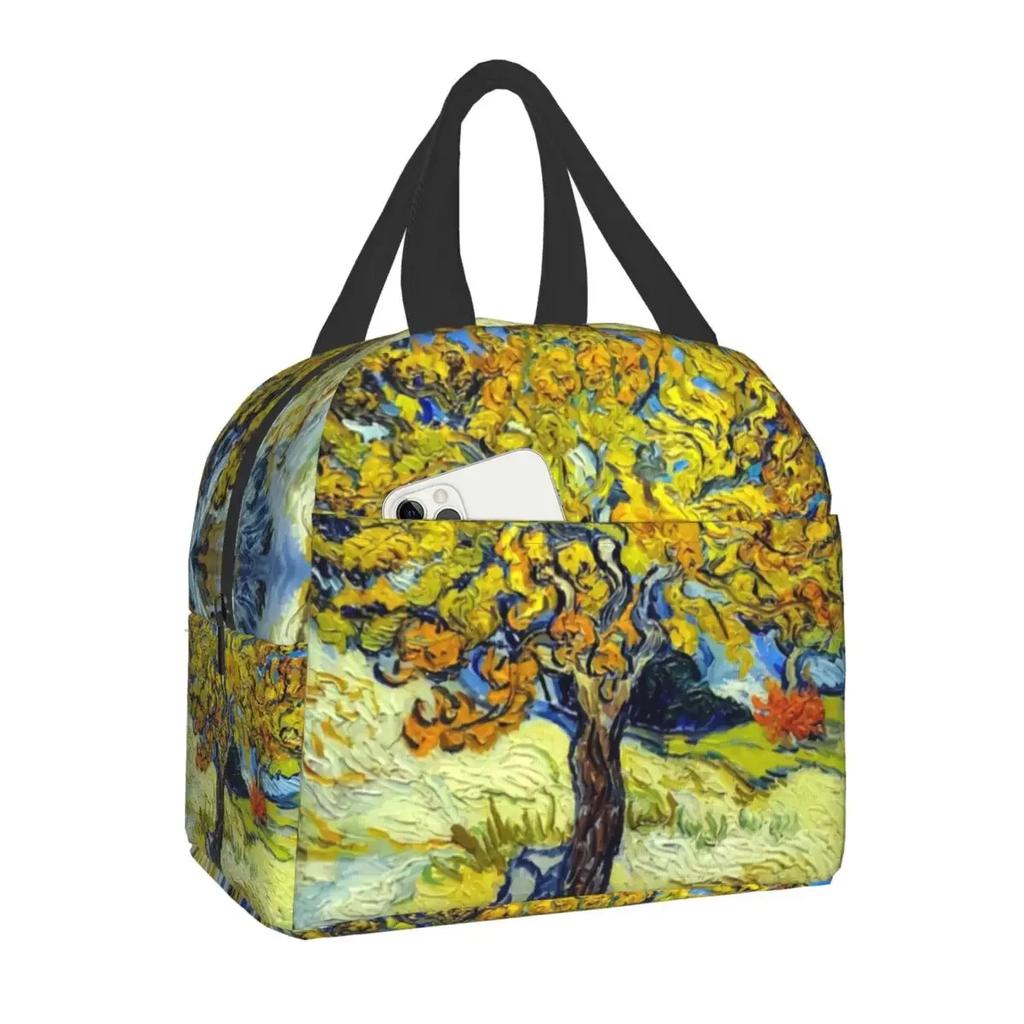 Insulated Lunch Tote Bag for Women School Portable Thermal Cooler Almond Blossoms Flowers Art Lunch Box