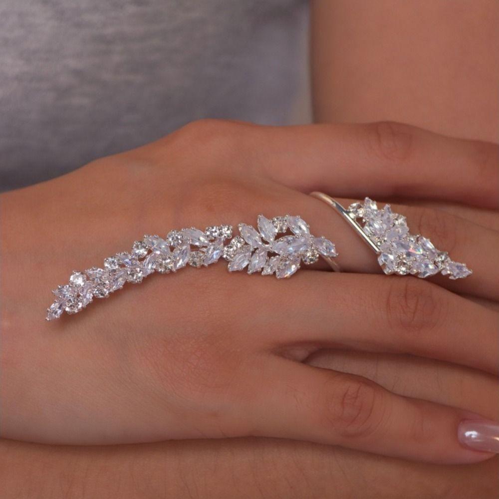 Copper Engagement Rhinestone Rings Shiny Simplicity Female Leaf Ring  Valentine Day Gifts