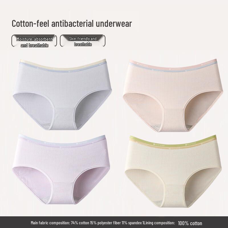 Fenteng Women s Antibacterial Cotton Mid-Waist Briefs 2XL