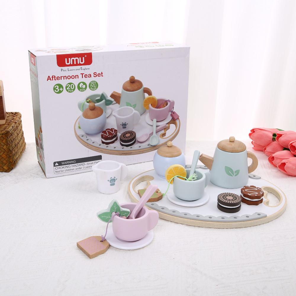 

kid Wooden Afternoon Tea Set Toy Pretend Play Food Learning Role Play Game Early Educational Toys for Girls Boys Kids Gifts