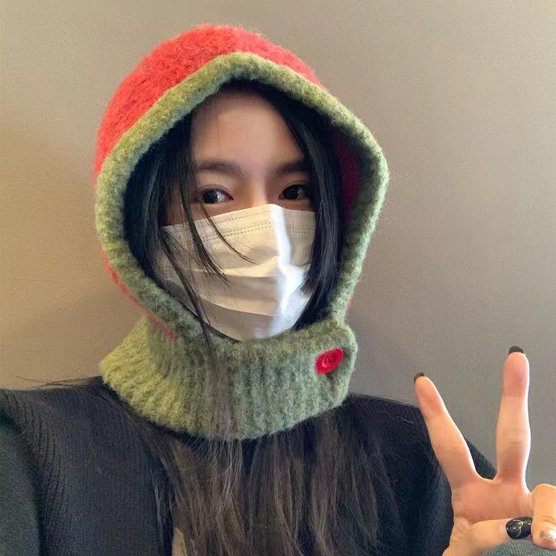 Japanische Herbst-Winter-Mütze und Schal im Partnerlook für Damen und Paare mit Ohrenschutz, Strickmütze im trendigen Stil