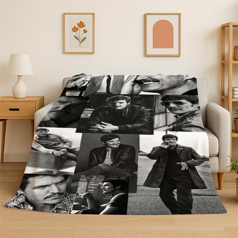 Fashion Pedro Pascal Star Flannel Blanket Soft Warm Throw Blanket for Bedroom Living Room Bed Travel Camping Picnic Gift Kids