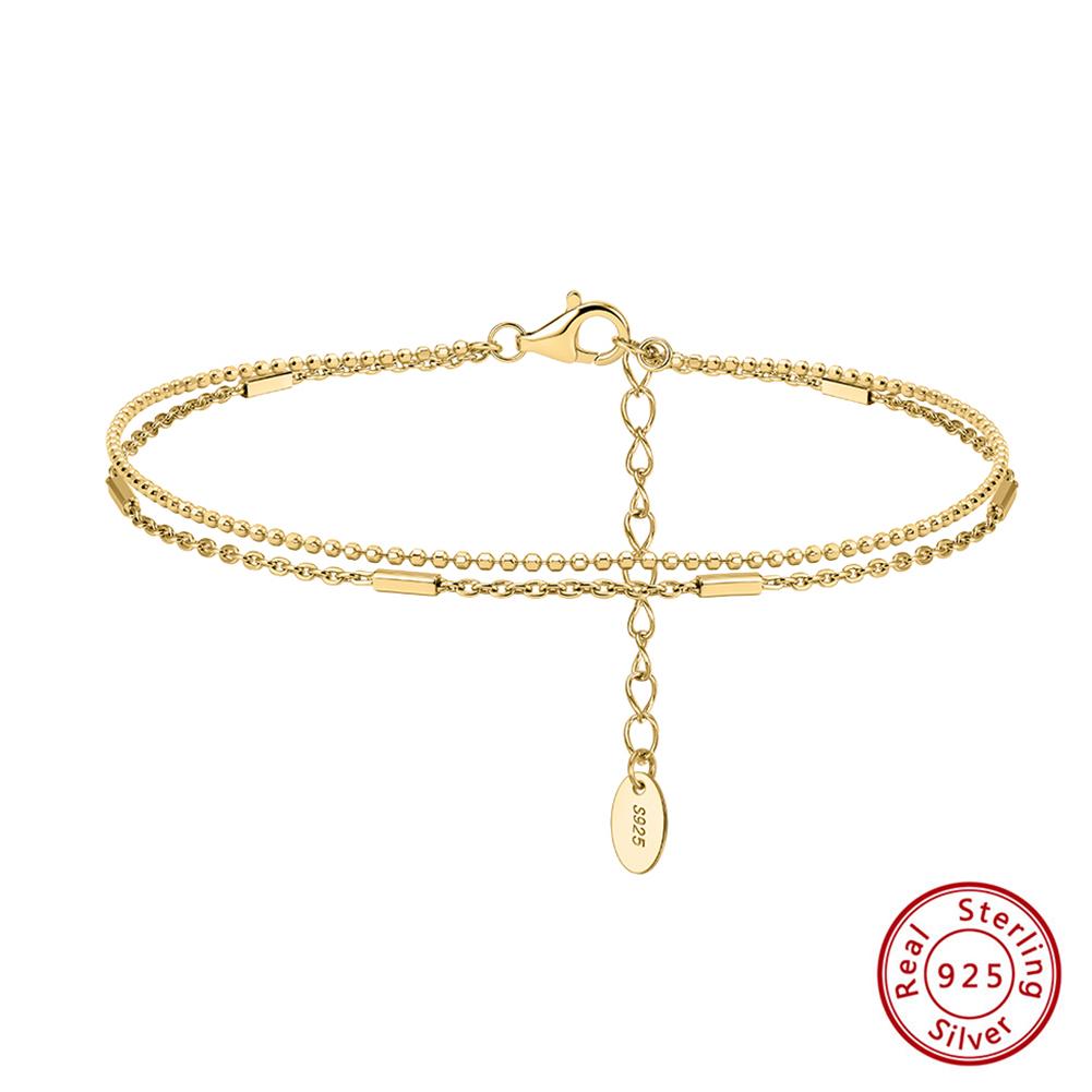 EFFIE QUEEN 925 Sterling Silver Women Layered Chain Bracelet 1MM Ball Beads Link Stackable 2 Layers Bracelet Gift Jewelry SB219