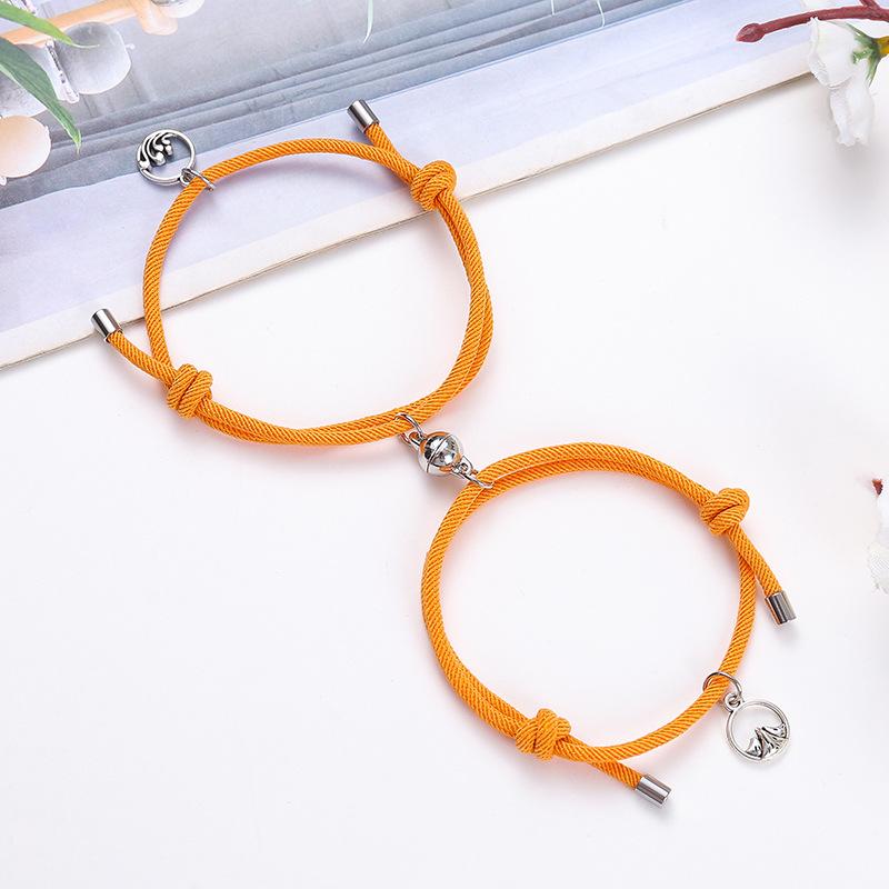2pcs Mountain Alliance Each Other Couple Red Rope Bracelets a Pair of Magnet Stone Girlfriends Gift Braided Rope Jewelry