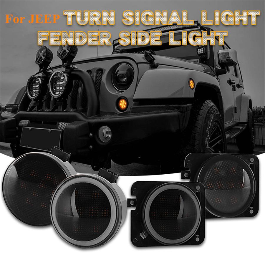 Front Fender LED Side Marker Light Turn Signal DRL Smoked for Jeep Wrangler JK