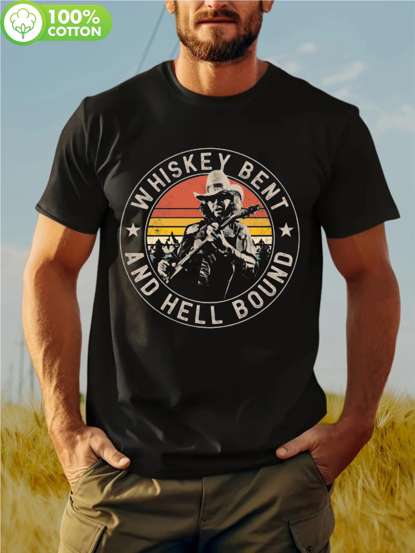 Home Relaxation Outlaw 2D76RT Whiskey Bent Graphic T-shirt - Vintage Cowboy Style L