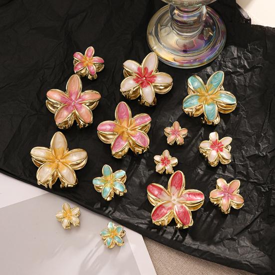 3Pcs Women Hair Claw Enamel Surface Anti-slip Teeth Flower Shape Back Head Hair Clip Lightweight Hair Accessory