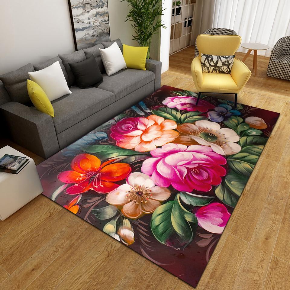

Europe Style Black Floral Carpet for Modern Living Room 3D Flower Pattern Print Rectangle Bedroom Mat Parlor Hallway Carpets Rug 40x60cm 16x24 inch
