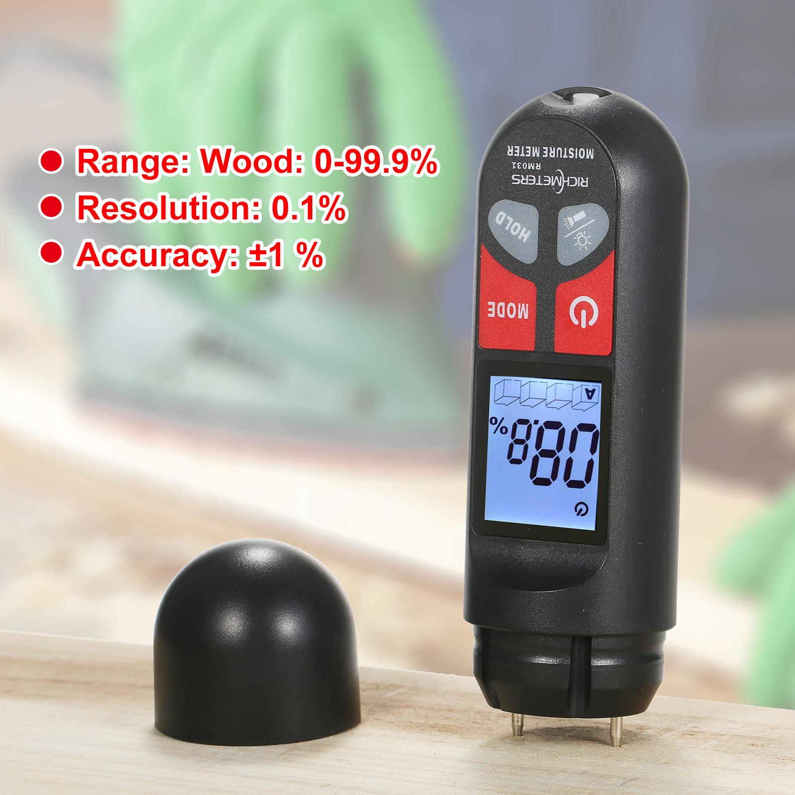 

RICHMETERS RM031 Измеритель влажности древесины Многофункциональный измеритель влажности Двухигольчатый измеритель влажности древесины чёрный