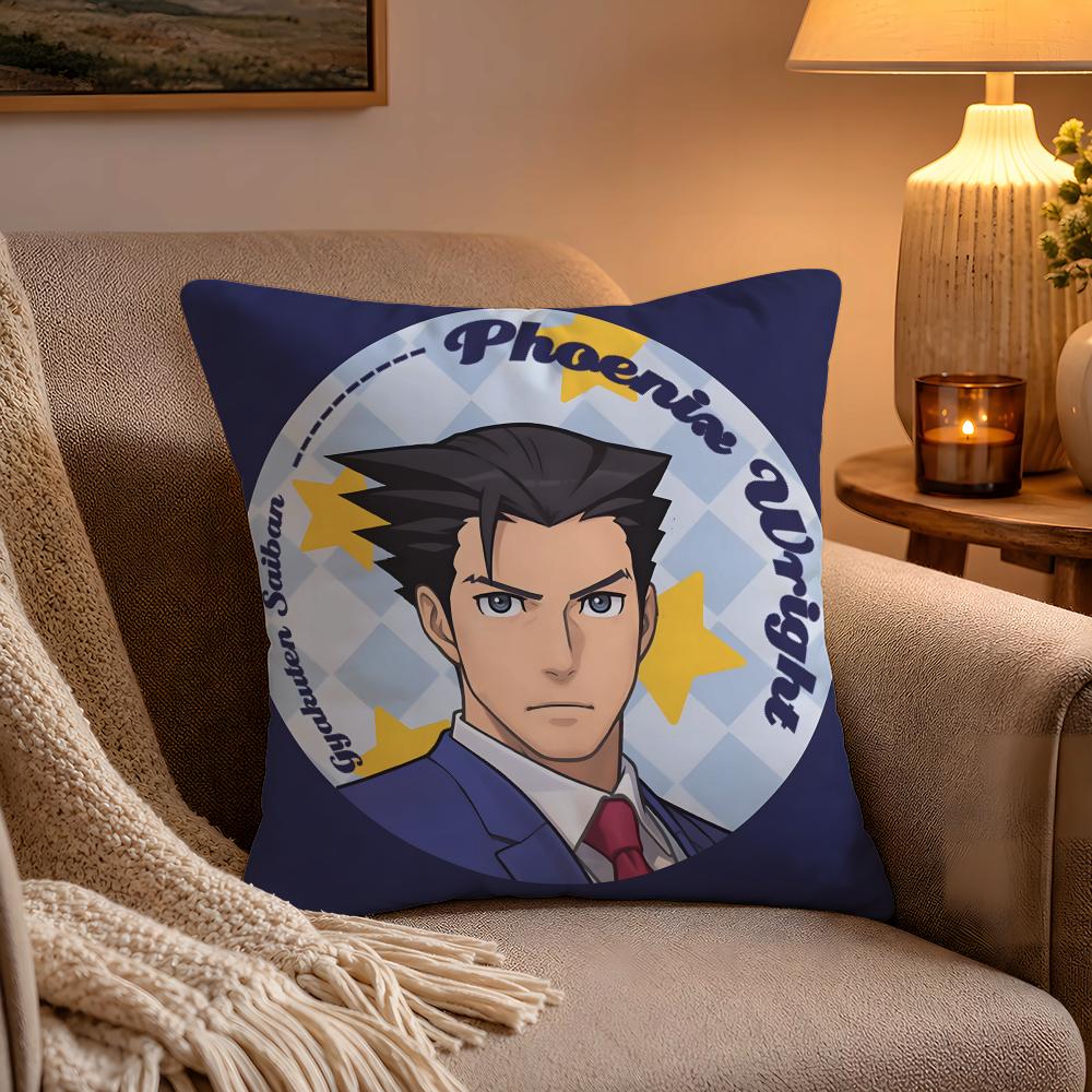 Adventure Game AAce AAttorney Cushion Cover Soft Plush Cushion Cover Double Print And Invisible Zipper For Sofa Home Car Use