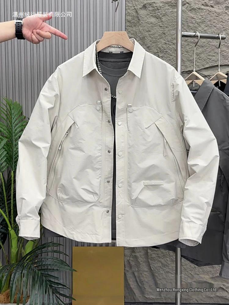 Men's Fashion Trend Loose Workwear Jacket: Spring & Autumn Casual Windbreaker with Turn-Down Collar