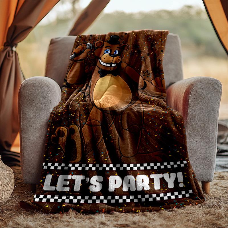 Freddy Bear Flannel Blanket Soft Warm All-Season Throw, Design for Camping, Car Travel, Hiking Sofa, Bed, Office Perfect Gift for Parties
