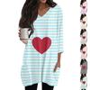 Modisches Damen Top mit V-Ausschnitt, Tasche und Valentinstags-Print, 3/4-Ärmel