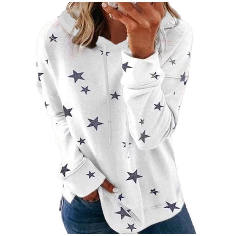Women S Plus Size Loose Fit Star Print Hooded Sweatshirt