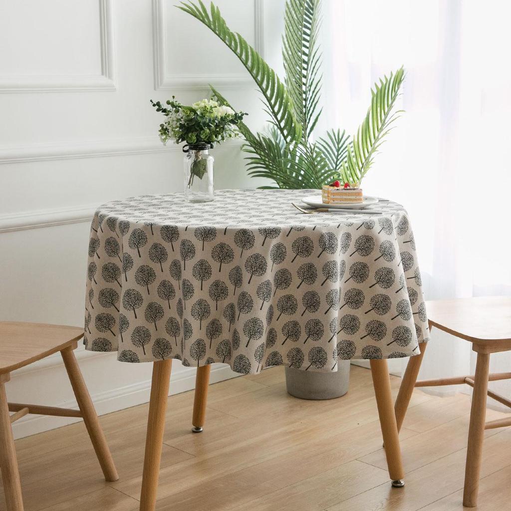 Bohemian Blue Geometric Print Tablecloth with Mediterranean Style Napkins - Cotton Linen for Coffee Table