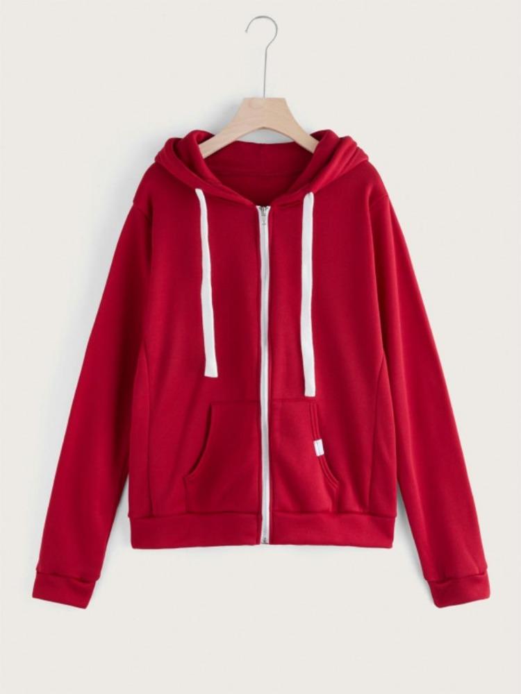 Women's Casual Solid Color Sports Hooded Zipper Jacket Sweatshirt Cardigan Top