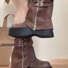 New sweet and cool babes look thin and small, increase height, locomotive trousers boots, retro knight boots, thick-soled short boots for women