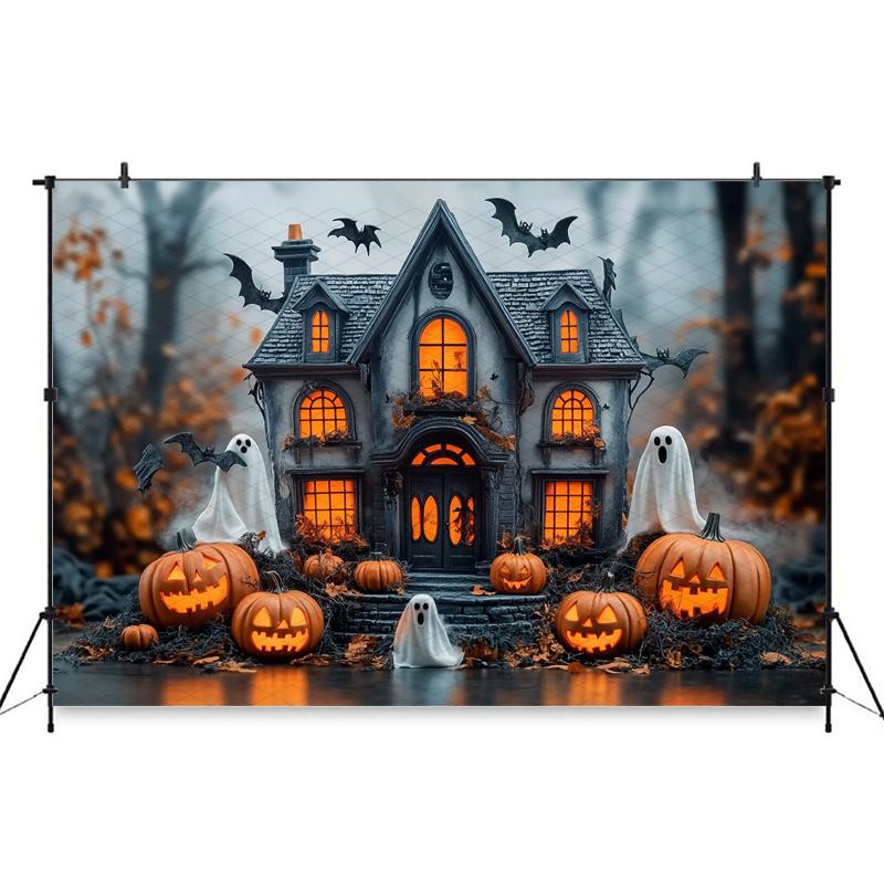 Mocsicka Halloween Photography Background House Castle Ghost Bat Autumn Leaf Pumpkin Party Decorations Photo Backdrops Wallpaper