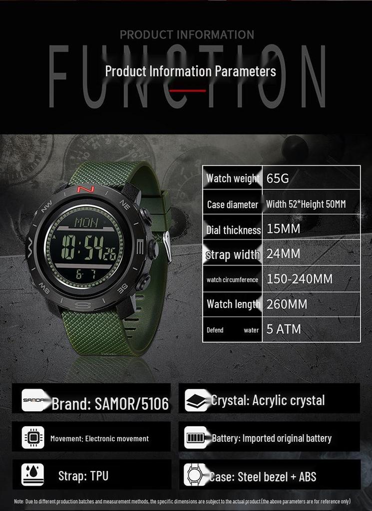 Sanda Multifunctional Sports Watch: Air Pressure, Temperature, Altitude, Weather Forecast, Compass, Pedometer, Luminous Display.