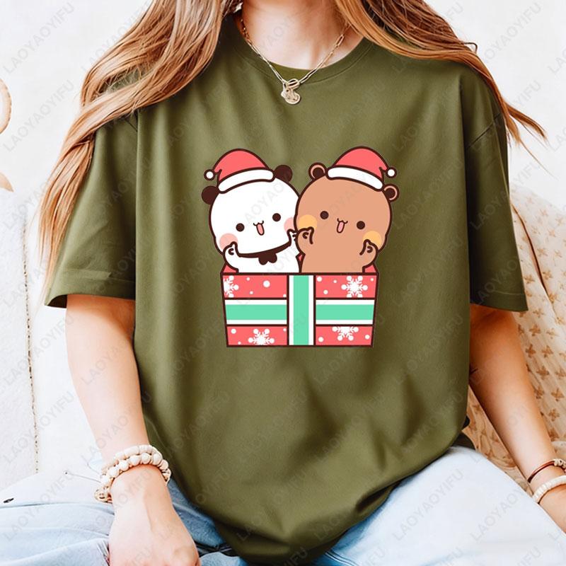 Happy New Year Bubu Dudu Emoticon Graphic Tshirt Trendy Fun New Year Tees Fashion Streetwear Cartoon Holiday Party Cotton Tees