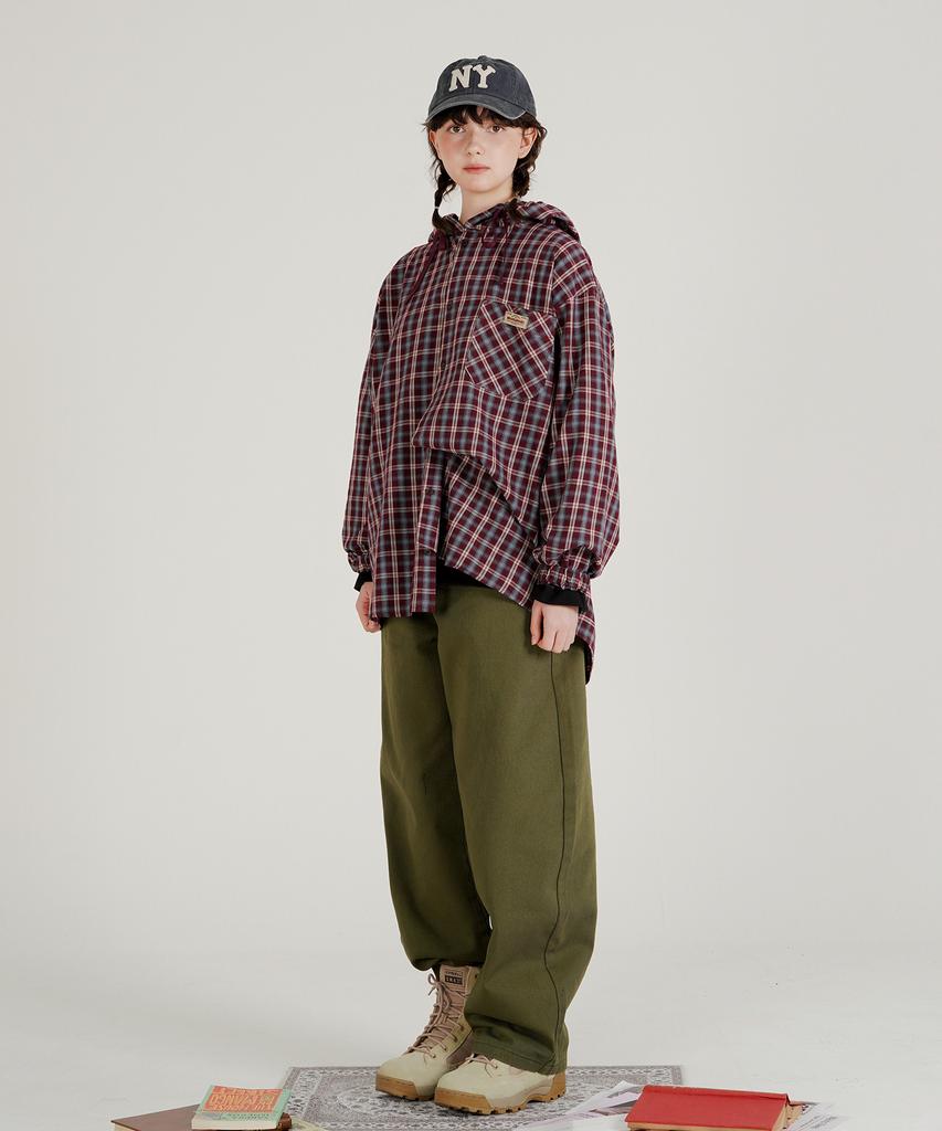 Wv Project Bay Oversized Check Hoodie Burgundy Jils7771