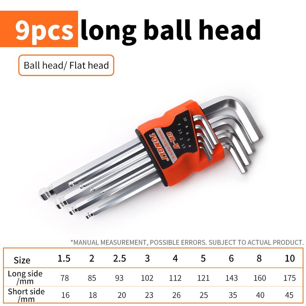 9Pcs Allen Key Wrench Set Hex Universal Metric Long Ball Torx L Flat Head Screwdriver Spanner Vehicle Repair Short Arm Tool