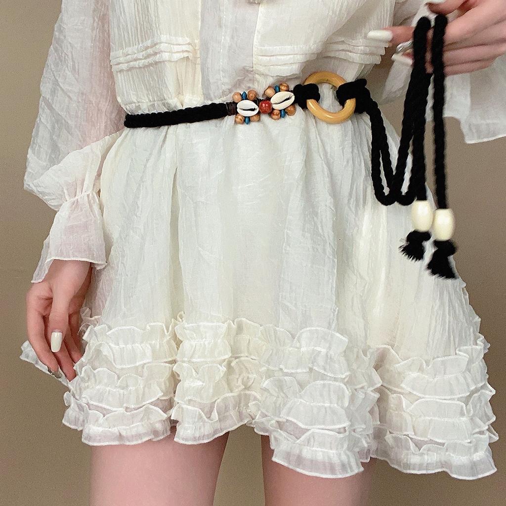 Natural Cord Belt Bohemian Round Clasp Waist Sash Handmade Braided Waist Strap for Women Casual Outfits
