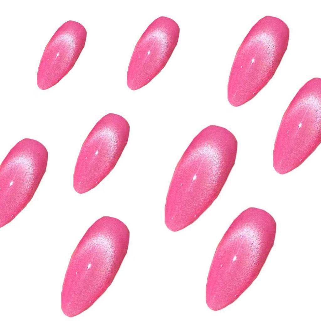 Fire Dragon Fruit Color French Glass Beads Cat Eye Almond Nails Set