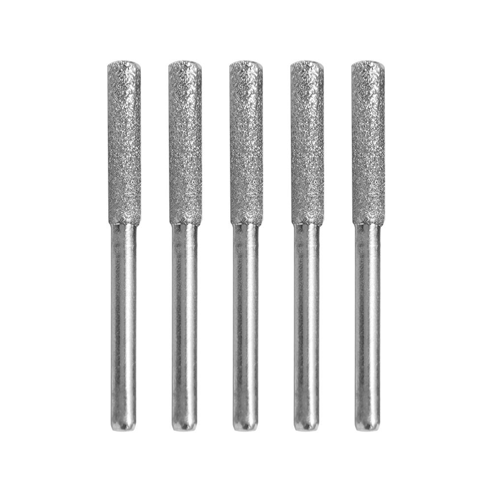5pcs 4/4.8/5.5mm Diamond Coated Chainsaw Sharpener Stone Cylindrical Burr Polishing Chainsaw File Silver Abrasive Carving