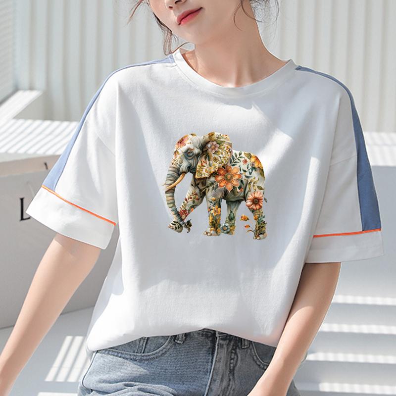 Iron On Patches Elephant With Flowers Diy Parches Ropa Clothes Stickers T-Shirt Hoodies Heat Press Appliqued Stickers For Cloth