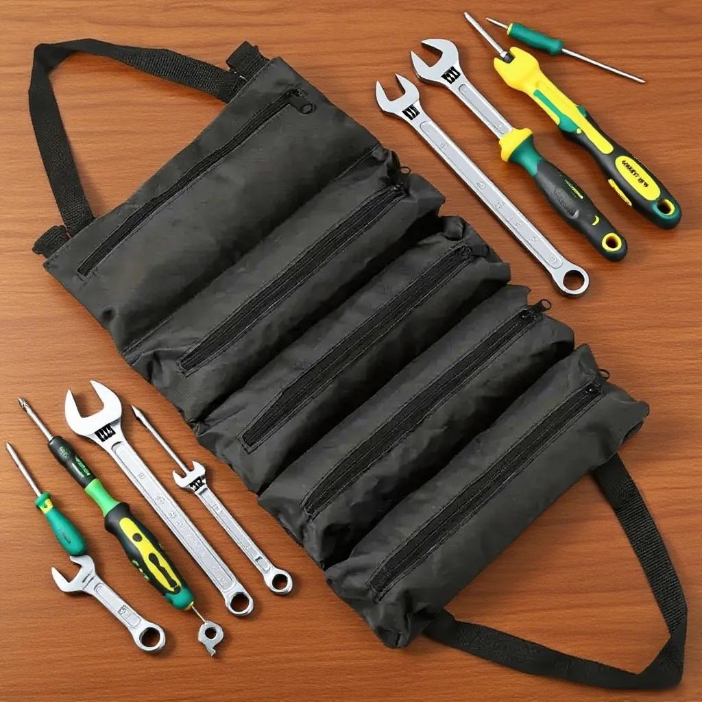 Heavy-Duty Roll-Up Tool Bag - Oxford Fabric Multi-Tool Organizer All-in-One Garage Storage for Mechanics/Electricians/Carpenters