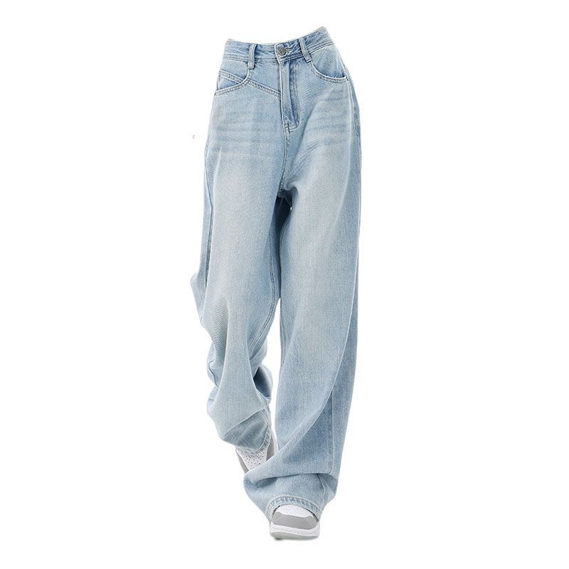 

Светло-голубые потертые широкие джинсы для женщин, весенние свободные облегающие облегающие брюки для похудения, прямые брюки со шваброй 2XL синий
