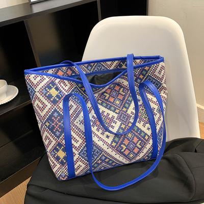 Trend Simple Large-capacity Bag Women's 2025 Popular Autumn New Trendy Fashion Contrasting Color Single Shoulder Ethnic Style Tote Bag