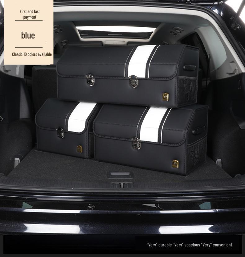 Leather Car Trunk Organizer: Foldable Interior Storage Box and Decorative Accessory.
